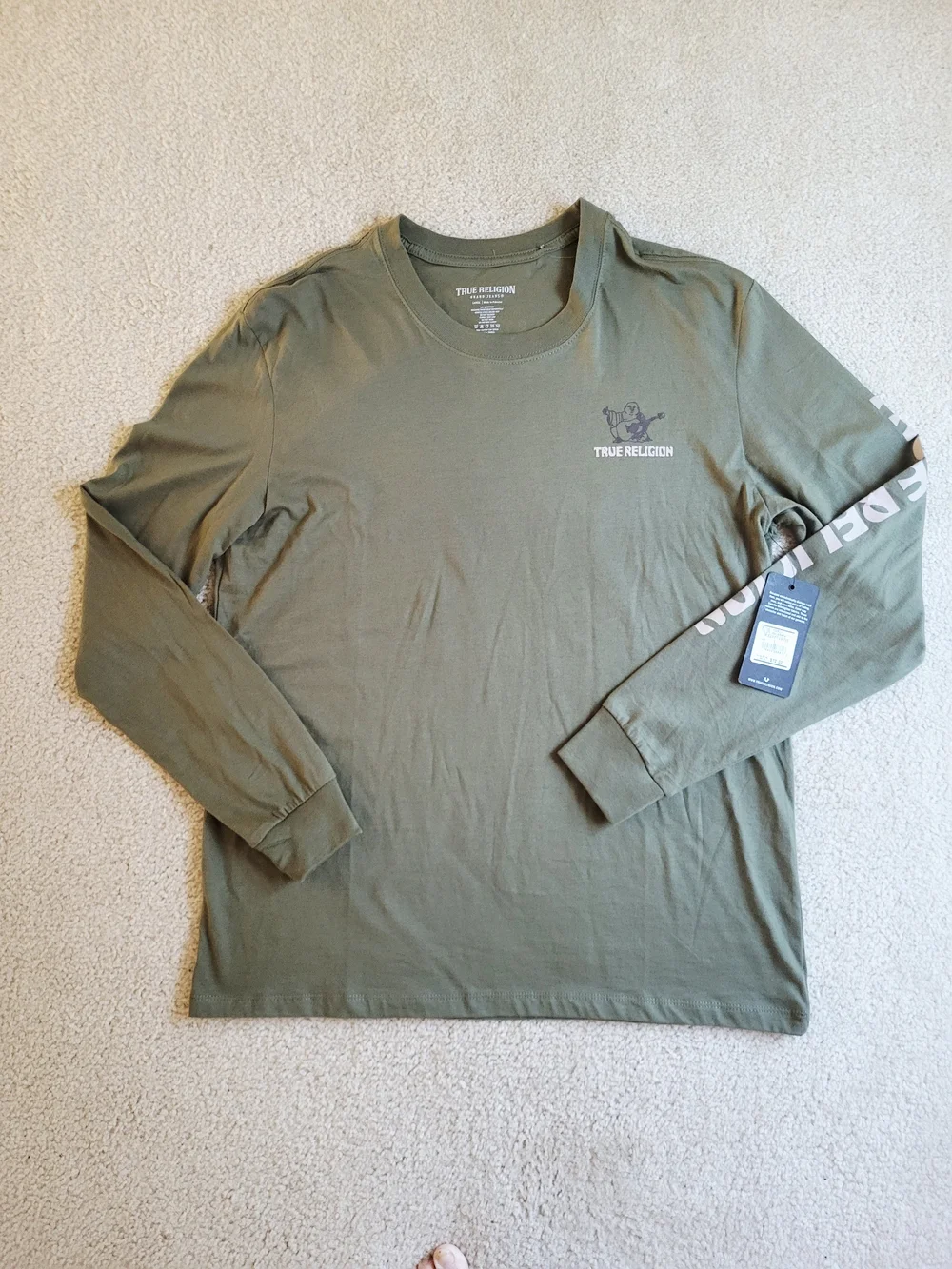 True Religion Long Sleeve Shirt Mens Large Olive Green New Buddha Graphic Cotton